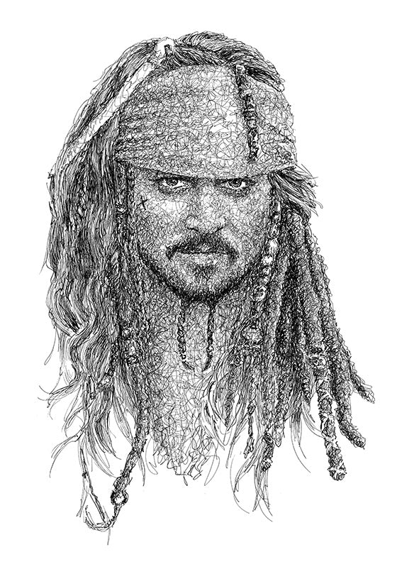 Jack Sparrow Portrait der Künstlerin Marilena Hamm alias Scribblezone im Scribble-Stil gezeichnet.