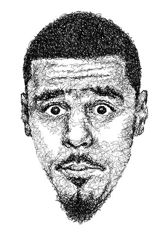 J. Cole Portrait der Künstlerin Marilena Hamm alias Scribblezone im Scribble-Stil gezeichnet.