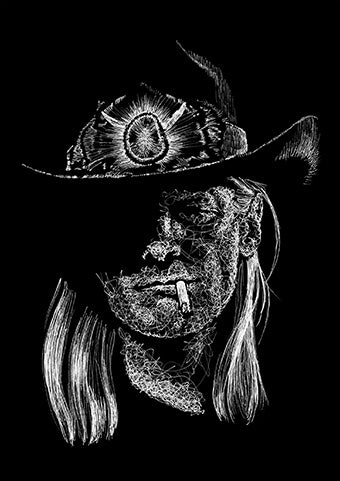  Johnny Winter Portrait im Scribble-Stil der Künstlerin Marilena Hamm alias Scribblezone