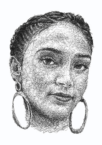 Joy Crookes Portrait der Künstlerin Marilena Hamm alias Scribblezone im Scribble-Stil gezeichnet.