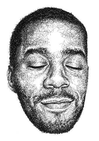 Kid Cudi Portrait der Künstlerin Marilena Hamm alias Scribblezone im Scribble-Stil gezeichnet.