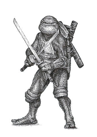 Leonardo von den Teenage Mutant Ninja Turtles TMNT, gezeichnet im Scribbel-Stil der Künstlerin Marilena Hamm alias Scribblezone.