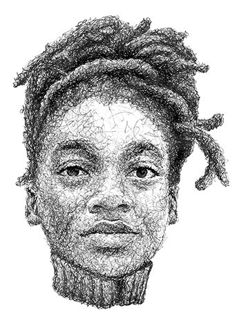 Little Simz Portrait der Künstlerin Marilena Hamm alias Scribblezone im Scribble-Stil gezeichnet.