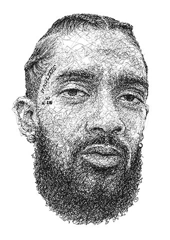Nipsey Huste Portrait der Künstlerin Marilena Hamm alias Scribblezone im Scribble-Stil gezeichnet.