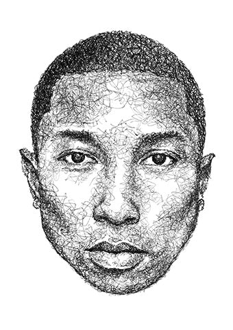 Pharell Williams Portrait im Scribble-Stil der Künstlerin Marilena Hamm alias Scribblezone