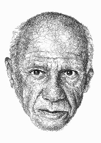 Pablo Picasso Portrait der Künstlerin Marilena Hamm alias Scribblezone im Scribble-Stil gezeichnet.