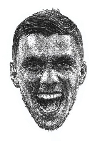 Lukas Podolski Portrait der Künstlerin Marilena Hamm alias Scribblezone im Scribble-Stil gezeichnet.