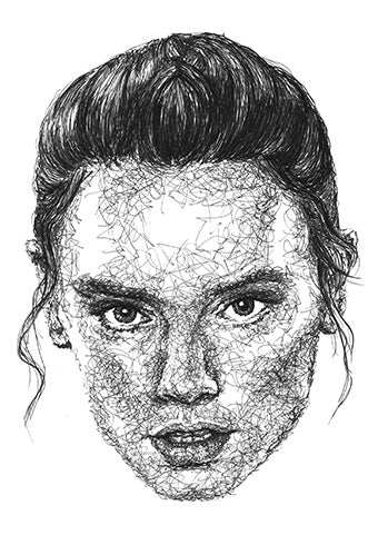 Rey aus Star Wars gezeichnet im Scribble-Stil der Künstlerin Marilena Hamm alias Scribblezone.