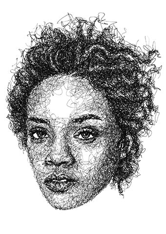 Rihanna Portrait im Scribble-Stil der Künstlerin Marilena Hamm alias Scribblezone