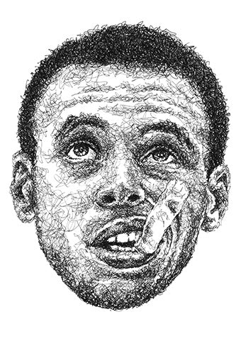 Stephan Curry Portrait der Künstlerin Marilena Hamm alias Scribblezone im Scribble-Stil gezeichnet.