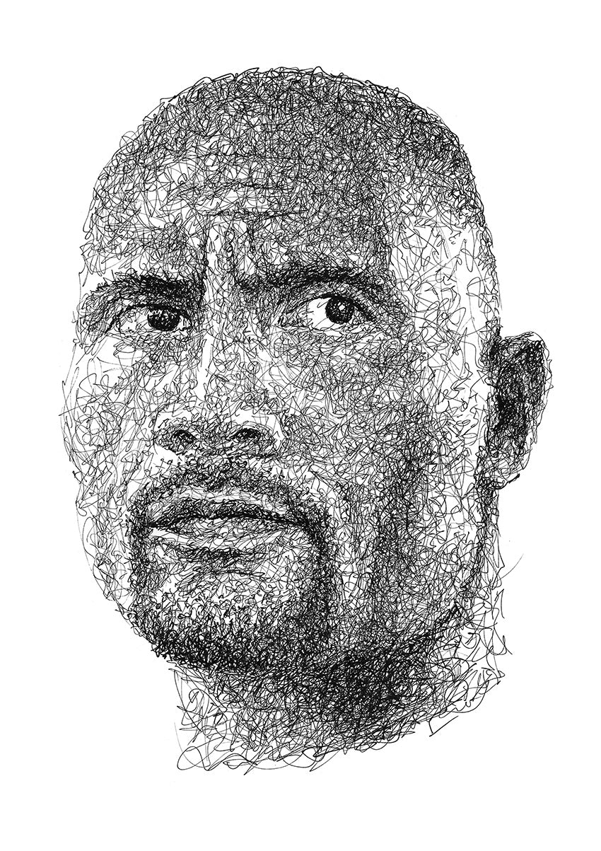 Dwayne The Rock Johnson Portrait der Künstlerin Marilena Hamm alias Scribblezone im Scribble-Stil gezeichnet.