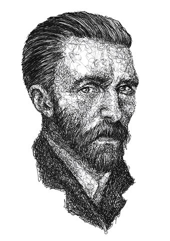 Vincent van Gogh Portrait der Künstlerin Marilena Hamm alias Scribblezone im Scribble-Stil gezeichnet.