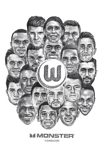 Das Team vom VfL Wolfsburg gezeichnet im Scribble-Stil von der Künstlerin Marilena Hamm alias Scribblezone.