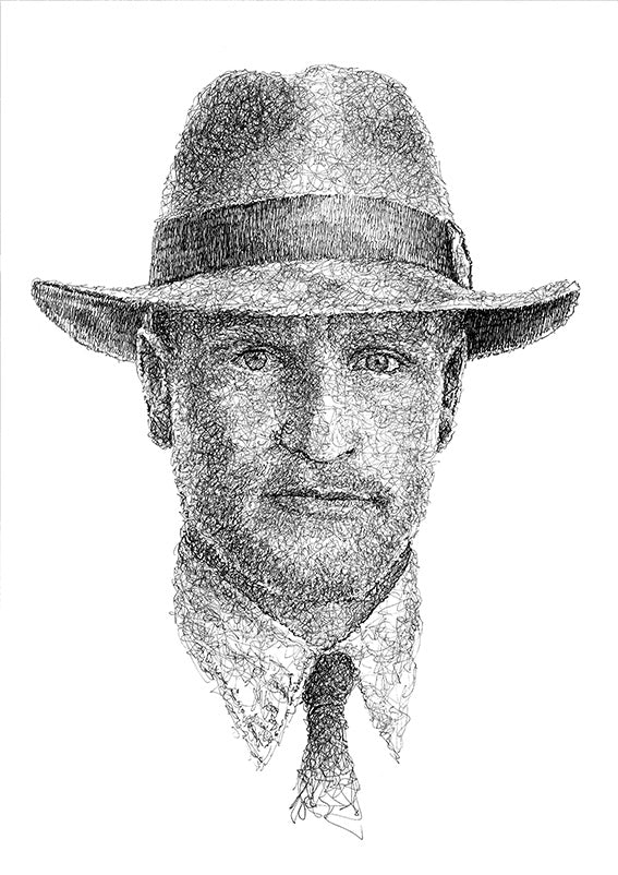 Woody Harrelson Portrait der Künstlerin Marilena Hamm alias Scribblezone im Scribble-Stil gezeichnet.