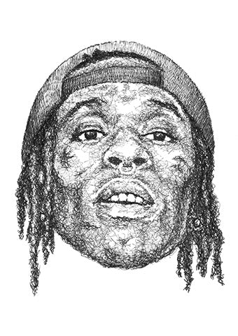 Portrait der Künstlerin Marilena Hamm alias Scribblezone im Scribble-Stil gezeichnet.